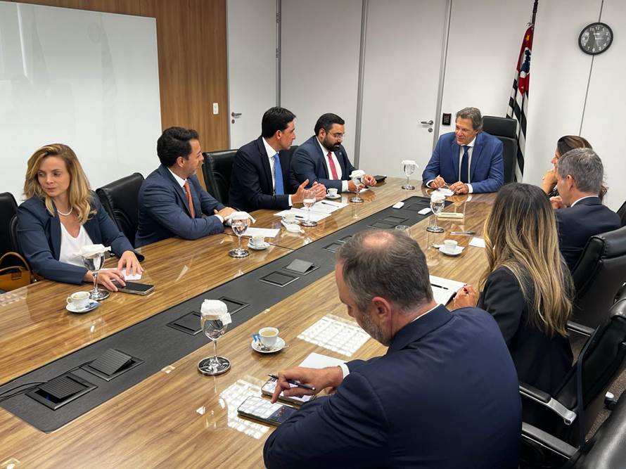 Ministros da Fazenda e de Portos e Aeroportos, junto com presidente da APS, recebem grupo francês que comprou terminal da Santos-Brasil