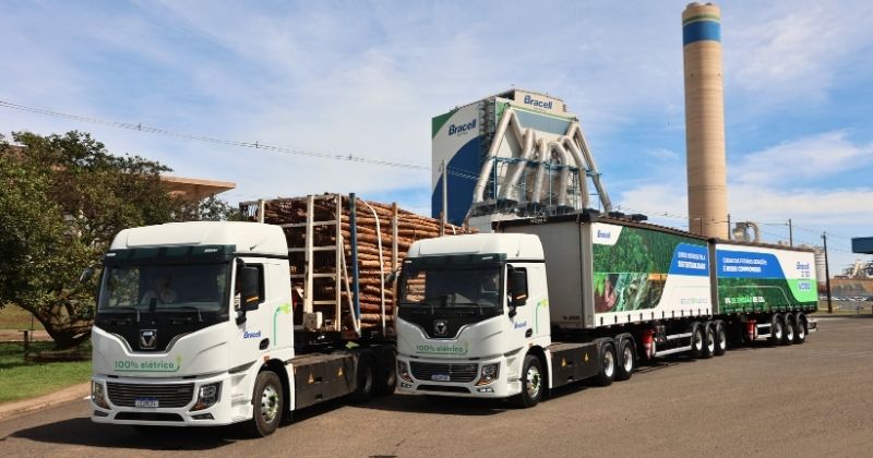 Bracell investe R$ 3,5 mi em caminhões elétricos de 74t para transporte de madeira e celulose