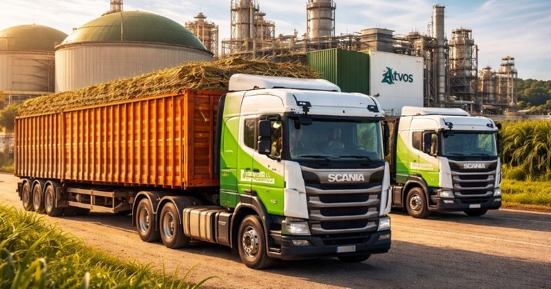 Atvos inicia operação de frota sustentável a biometano em parceria com a Scania